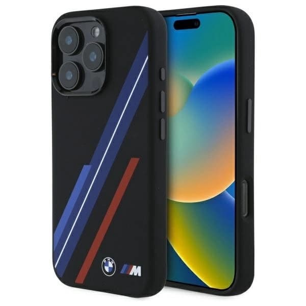 BMW telefontaske til iPhone 16 Pro Max MagSafe silikone tilfældige linjer - sort Black