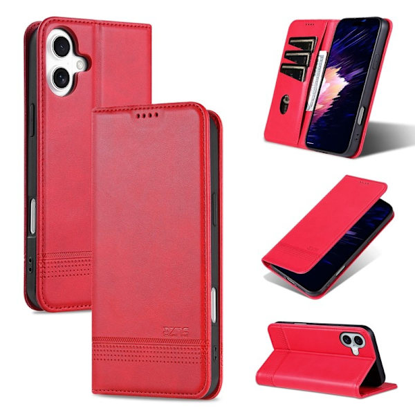 AZNS iPhone 16 Plus Plånboksfodral Konstläder - Röd