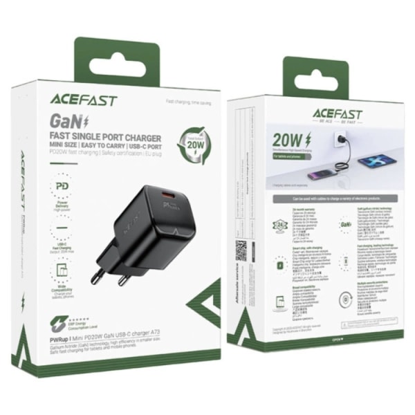 Acefast Vægoplader USB-C 20W GaN - Sort