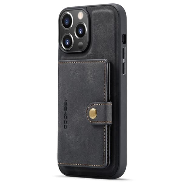 JEEHOOD Mobilskal till iPhone 14 Pro Max Retro Konstläder Svart