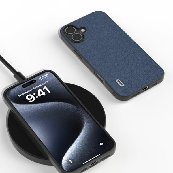 ABEEL Mobilskal till iPhone 16 Plus i Äkta Läder och TPU - Blå