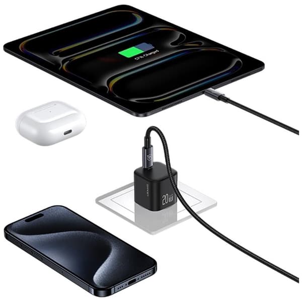 USAMS Snabbladdare 20W USB-C Med Lightning Kabel 1m JO Series - Vit Vit