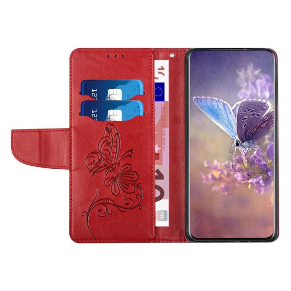 Butterfly Flower -painettu lompakkokotelo Galaxy A53 5G - punainen