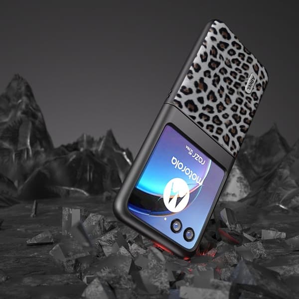 ABEEL Mobilskal till Motorola Razr 40 Ultra 5G PU Läder Leopard Silver