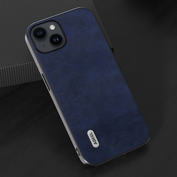 ABEEL Mobilskal till iPhone 14 Plus PU Läder Blå Cowhide Textur