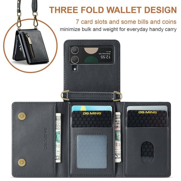DG.MING Samsung Galaxy Z Flip4 Plånboksfodral RFID-Skydd Svart