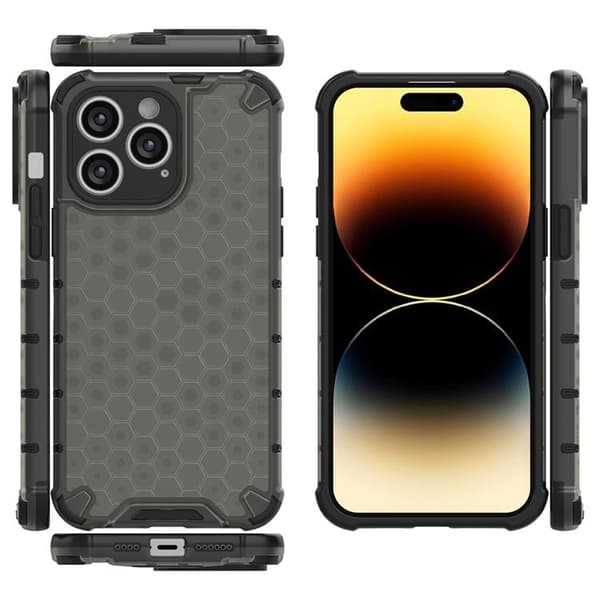iPhone 14 Pro Max Skal Honeycomb Armored Hybrid - Musta Black