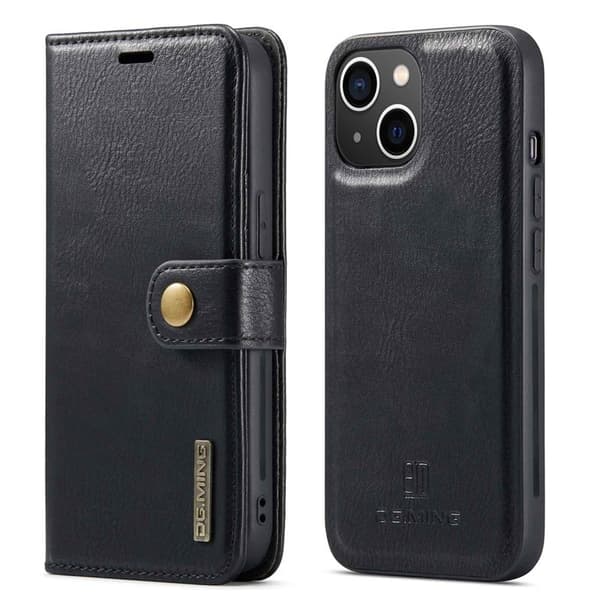 DG.MING iPhone 14 Plånboksfodral Detachable Magnetiskt Äkta läder Svart