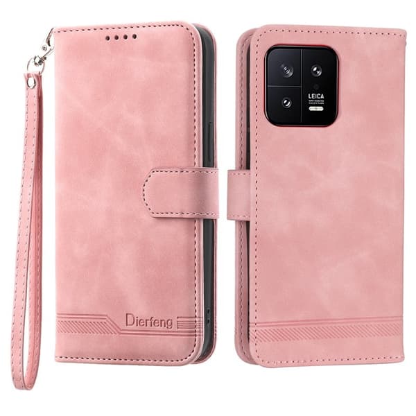 DIERFENG DF-03 Plånboksfodral i Konstläder för Xiaomi 13 5G - Rosa