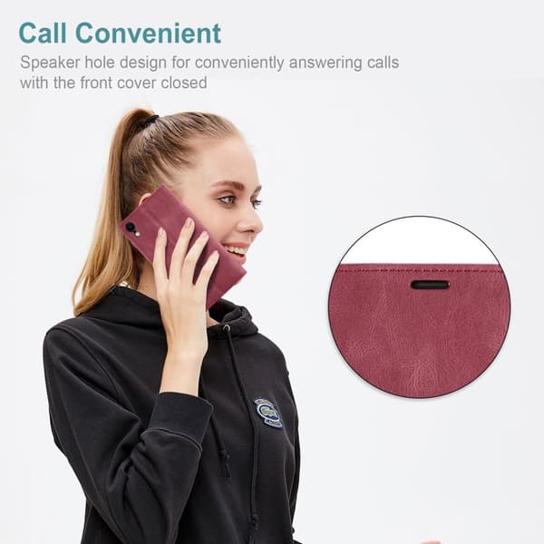 AUTSPACE A01 iPhone XR Plånboksfodral i Konstläder - Röd