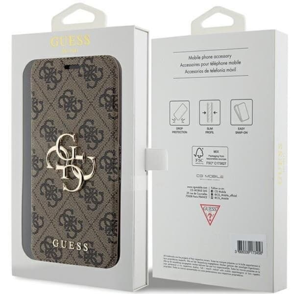 Guess iPhone 15 Pro Plånboksfodral Metall Logo - Brun Brun