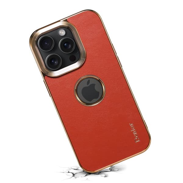 DENIOR iPhone 14 Pro Plånboksfodral Electropläterad Äkta Läder Maroon