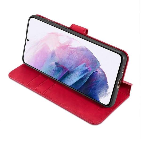 DG.MING Plånboksfodral Konstläder för Samsung Galaxy S21+ 5G - Röd