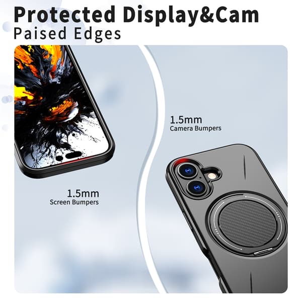 Mobilskal till iPhone 16 Plus MagSafe Rotating Kickstand TPU + PC Svart