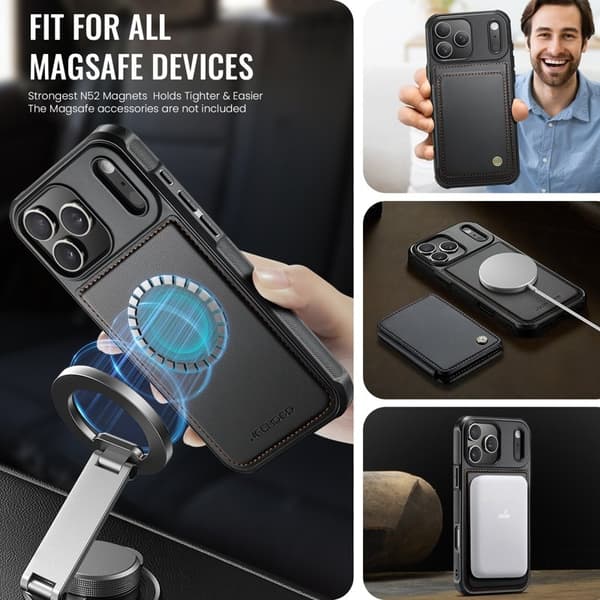 JEEHOOD J05 Mobilskal till iPhone 17 Pro Läder med Magnetficka - Svart