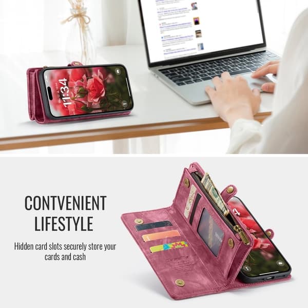 CASEME 008 iPhone 16 Plus Plånboksfodral i Konstläder med Röd