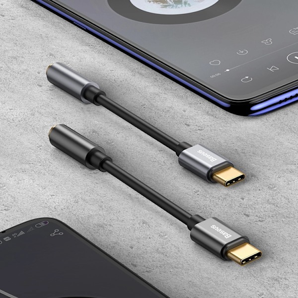 Baseus USB-C Hörlurar Adapter DAC minijack 3,5 mm - Grå Grå