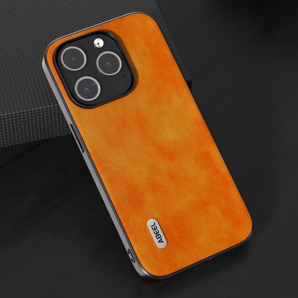 ABEEL Mobilskal till iPhone 14 Pro Litchi Textur Anti-scratch PU Läder Orange