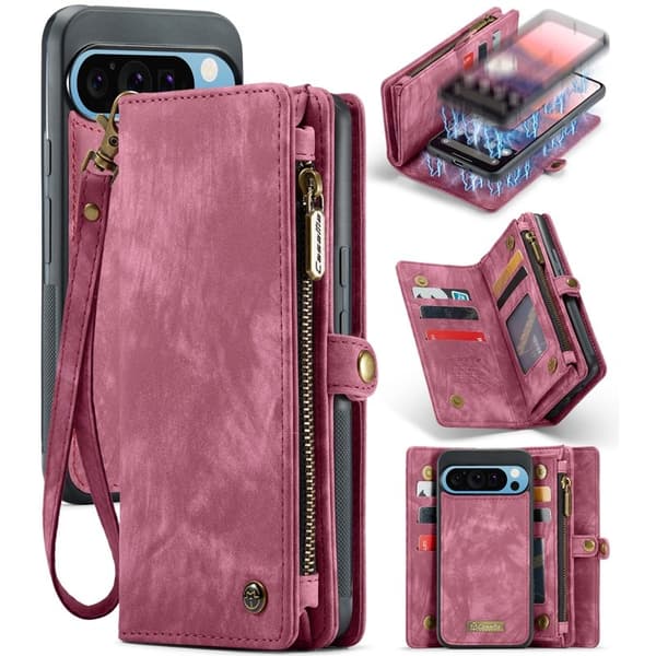 CASEME Plånboksfodral Konstläder till Google Pixel 9 Pro XL - Röd