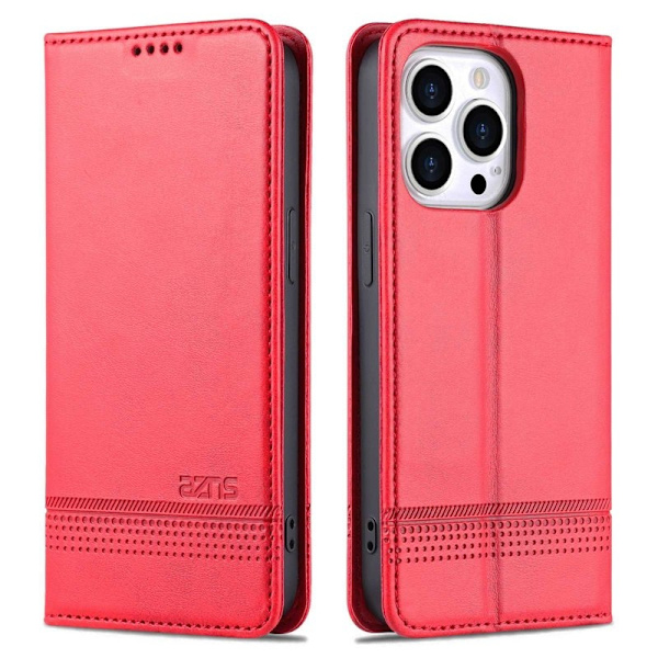 AZNS iPhone 14 Pro Plånboksfodral Konstläder - Röd