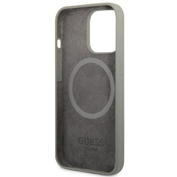 Guess iPhone 13 Pro Max Skal MagSafe Silicone Logo Plate - Harmaa Grå
