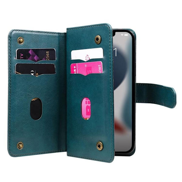 iPhone 14 Plus Plånboksfodral KT PU Läder - Grön