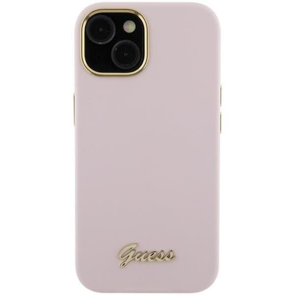 Guess iPhone 15 Pro Max Mobilskal Silikon Script Metal Logo Rosa