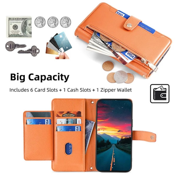 Galaxy S21 5G Plånboksfodral PU Läder Orange