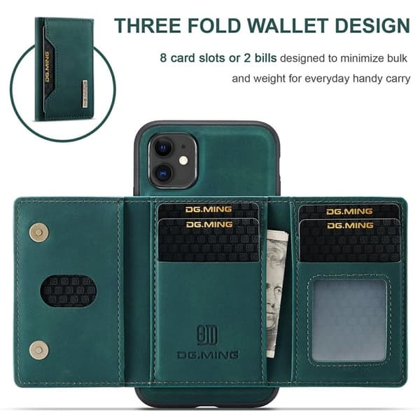 DG.MING 2-in-1 Konstläder Plånboksfodral iPhone 11 6.1 tum - Grön