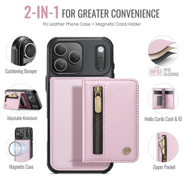 JEEHOOD J12 Mobilskal till iPhone 17 Pro Magnetiskt Konstläder Rosa