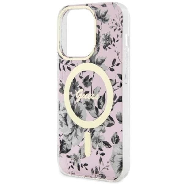 Guess iPhone 14 Pro Max Mobilskal MagSafe Flower - Rosa Rosa