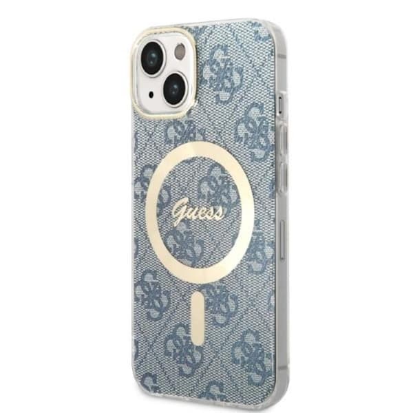 GUESS iPhone 14 Plus Magsafe Skal 4G Print + Trådløs Oplader - Blå Blå