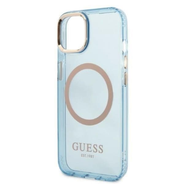 GUESS iPhone 13 Skal MagSafe Gold Outline Translucent - Sininen Blå