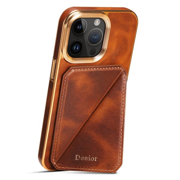 DENIOR Mobilskal till iPhone 14 Pro Max Äkta Läder + TPU + PC - Brun