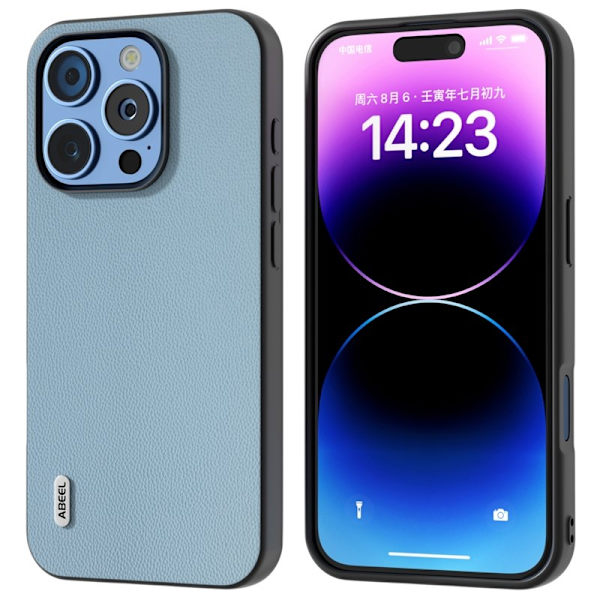ABEEL Mobilskal till iPhone 16 Pro Äkta Läder PC Blå