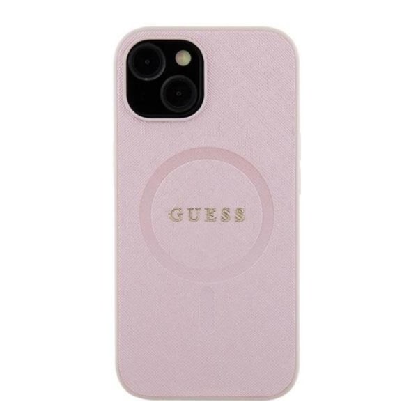 Guess iPhone 15 mobiltaske Magsafe Saffiano - Pink