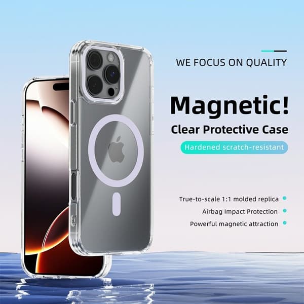 ABEEL Mobilskal till iPhone 16 Pro MagSafe Anti Scratch Klar TPU Lila