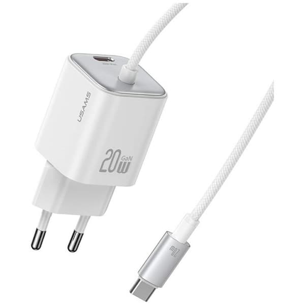 USAMS Hurtigoplader 20W 2xUSB-C GaN Mini JC - Hvid Vit