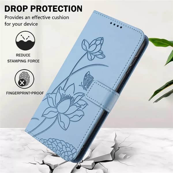 iPhone 17 Pro Max Konstläder Plånboksfodral Lotus Imprint - Blå Blå
