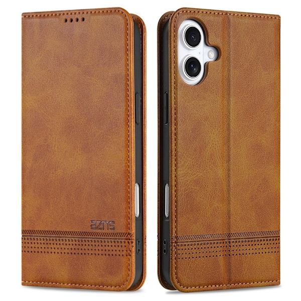 AZNS iPhone 16 Plånboksfodral Konstläder - Brun