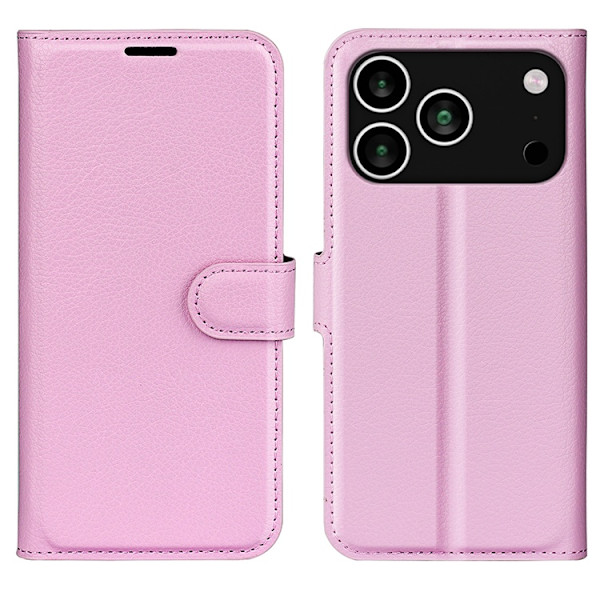 iPhone 17 Pro Max Plånboksfodral Litchi Texture läder - Rosa Rosa