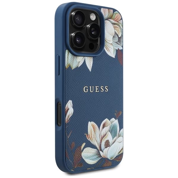 Guess Mobilskal till iPhone 16 Pro Max Magsafe Flower Pattern - Blå Blå
