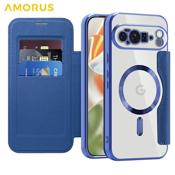 AMORUS Google Pixel 10 Pro XL Plånboksfodral Magsafe RFID-Skydd - Blå Blå