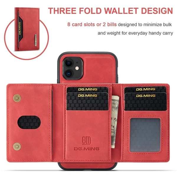 DG.MING 2-in-1 Konstläder Plånboksfodral iPhone 11 6.1 tum Röd