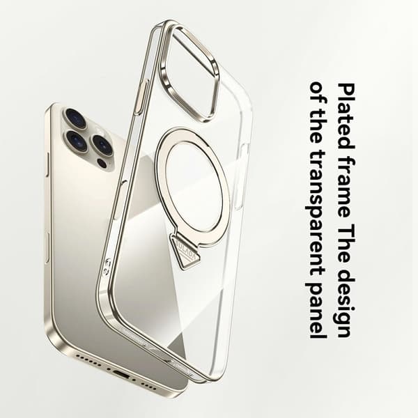 SULADA Mobilskal till iPhone 16 Pro MagSafe Kickstand Klar PC Guld