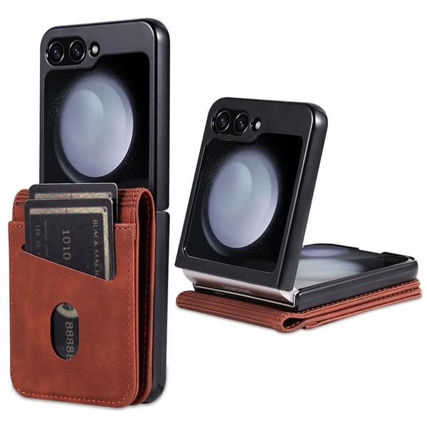 AZNS Samsung Galaxy Z Flip5 Plånboksfodral Konstläder - Brun