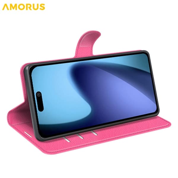 AMORUS iPhone Air Konstläder Plånboksfodral Flipstativ Litchi - Rosa Rosa