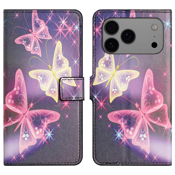 iPhone 17 Pro Max Konstläder Plånboksfodral Pattern Print Rosa