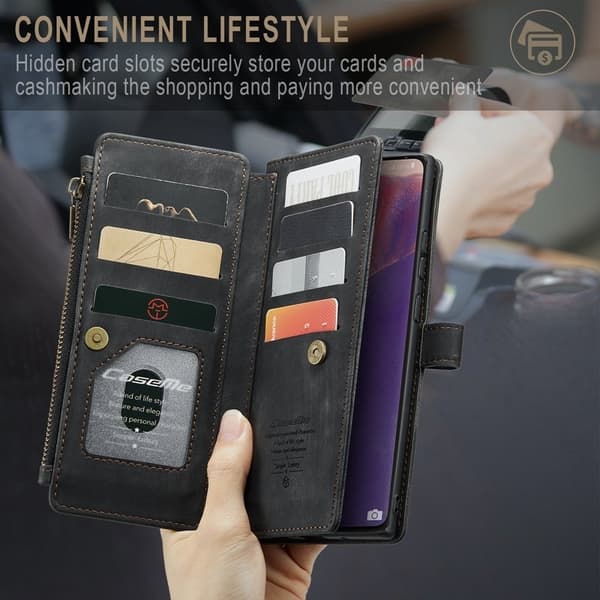 CASEME Konstläder Plånboksfodral för Samsung Galaxy Note20 5G - Svart