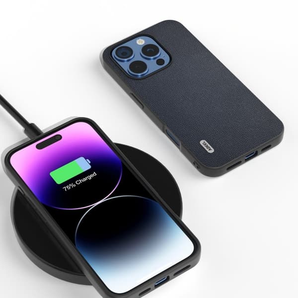 ABEEL Mobilskal till iPhone 16 Pro Äkta Läder PC Telefonfodral - Blå